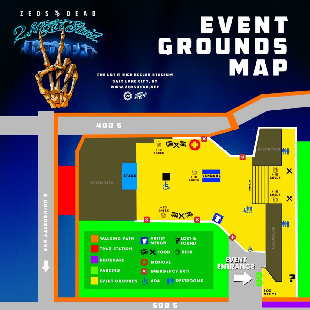 event ground maps for Zeds Dead at Rice-Eccles Stadium
